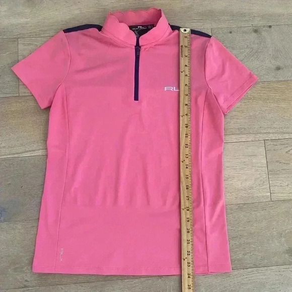 RLX Ralph Lauren Scalloped Neck Polo Shirt Pink Blue Small - Picture 2 of 8